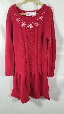Blueberry Boulevard Girls Red Cable Knit Snowflake Sweater Dress, size 6